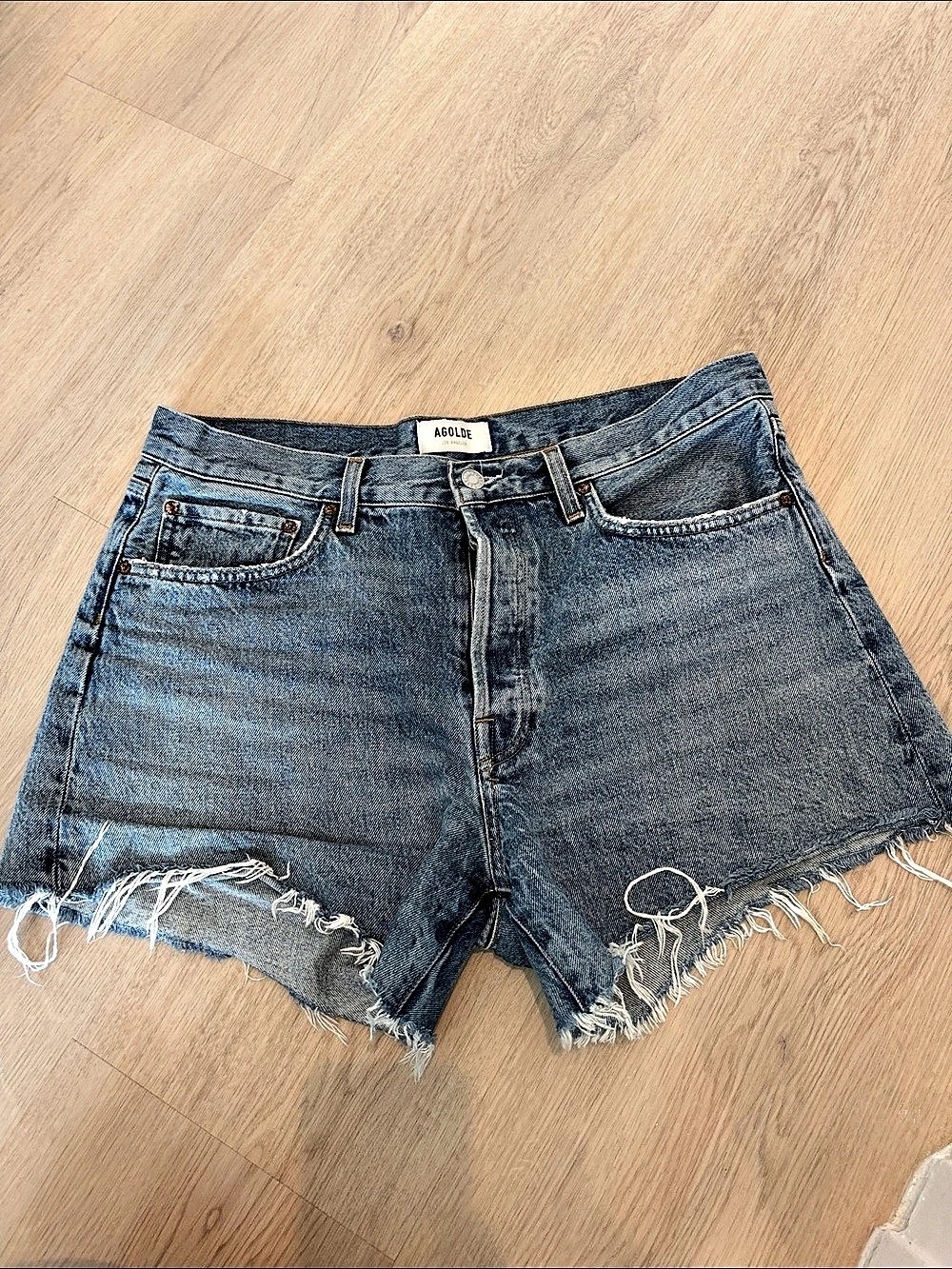 Agolde Parker Long Vintage Cut Off Short Blue Waist 30